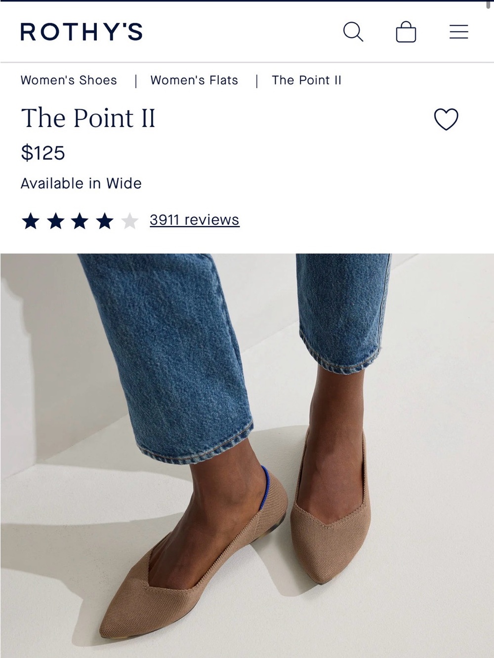 Rothy’s the point 2.0 arch support flat: Portobello 🍄‍🟫